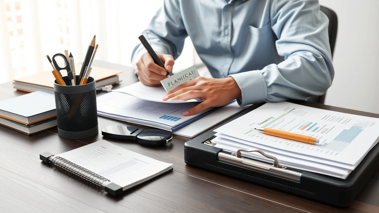 planificateur financier paisible organisant des documents