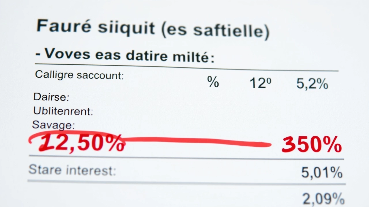 état d'un relevé bancaire avec des taux d'intérêt en baisse