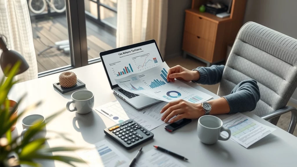 Une personne analysant des documents fiscaux au bureau.