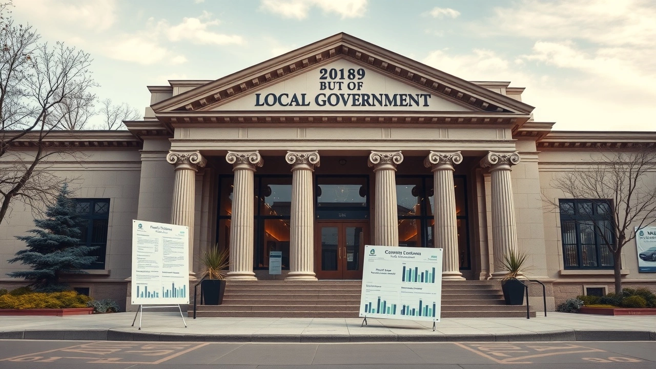 bâtiment du gouvernement local avec documents fiscaux