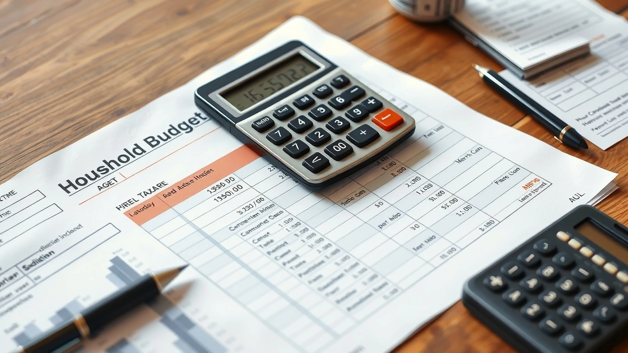 photographie d'une feuille de budget familial avec factures