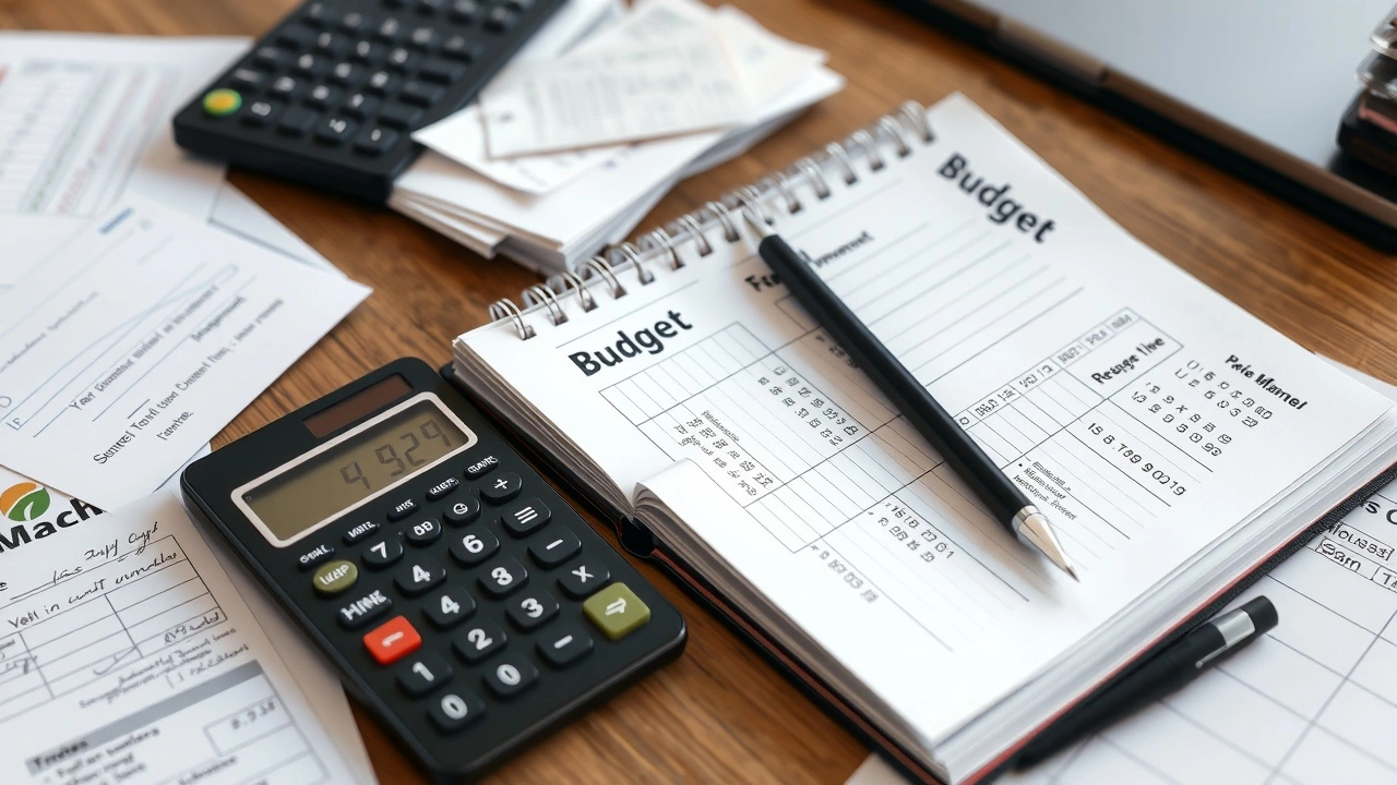 planificateur de budget ouvert avec des reçus et une calculatrice