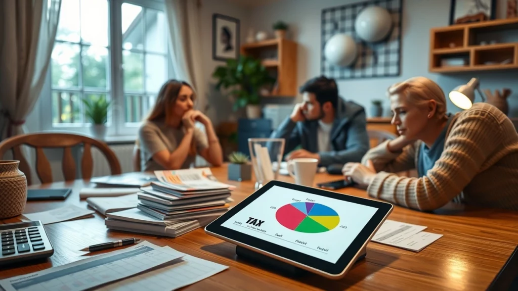 Une illustration photoréaliste d'une famille discutant de son budget, mettant en avant les prélèvements obligatoires en France.