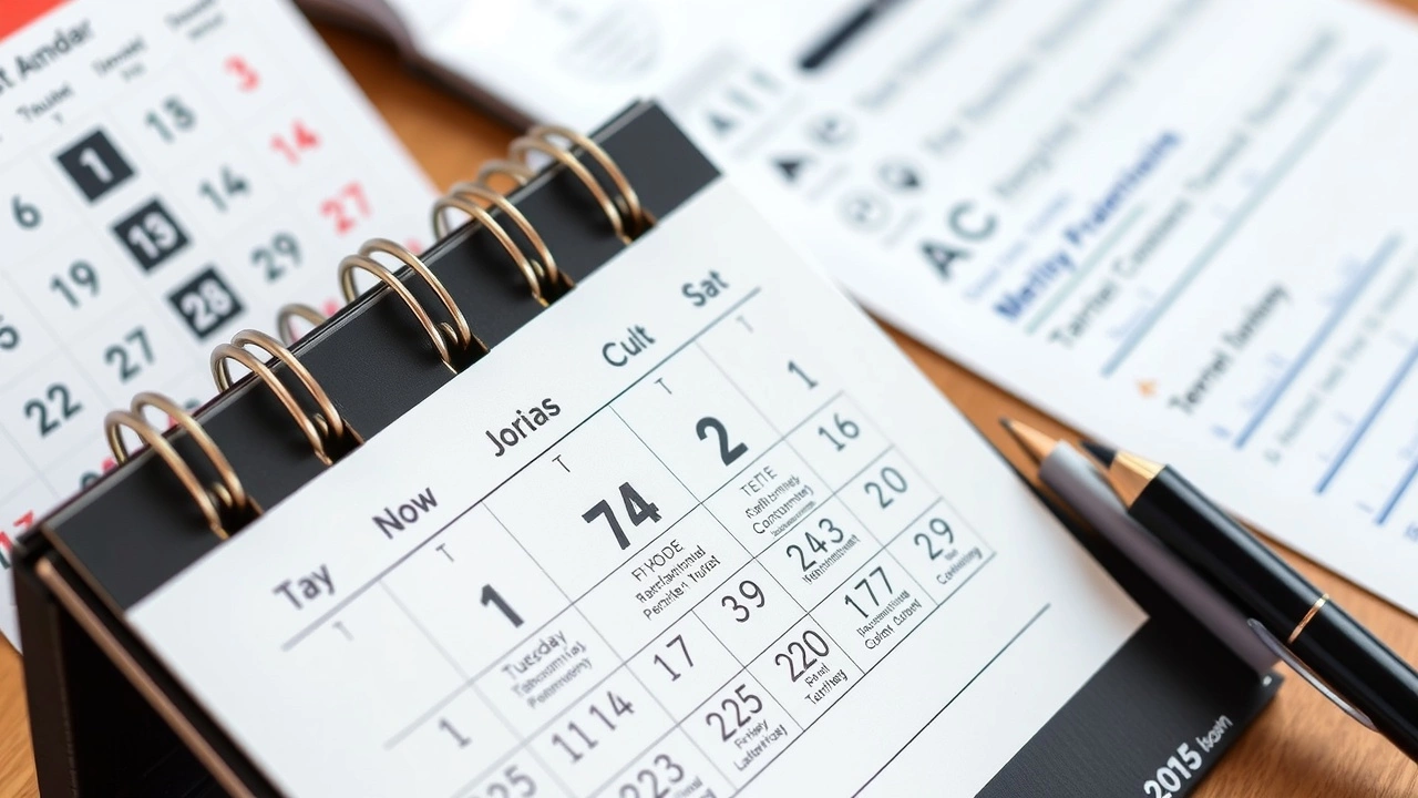 calendrier de bureau avec des dates importantes pour les impôts