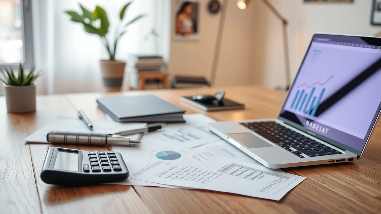 bureau moderne avec documents financiers et ordinateur