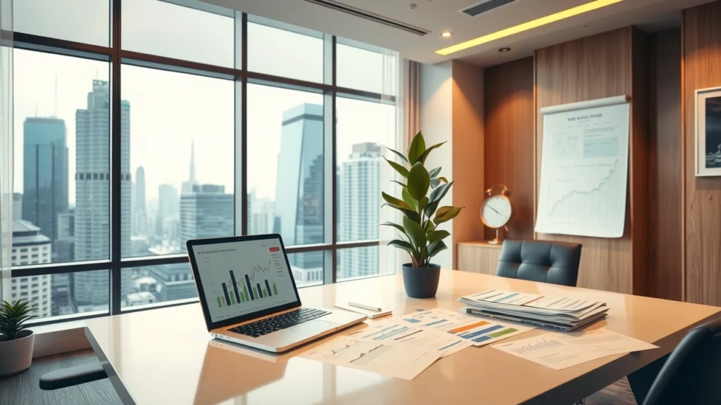 Bureau moderne d'un conseiller financier avec une vue sur la ville