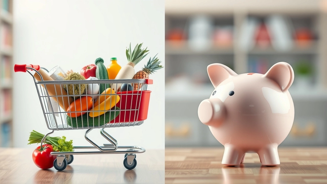 un caddie de courses et une tirelire