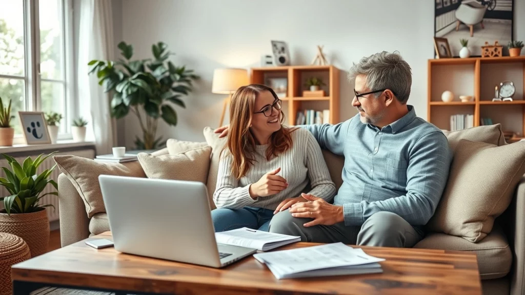 Une image montrant un couple discutant de leur planification financière pour le prélèvement à la source individualisé.