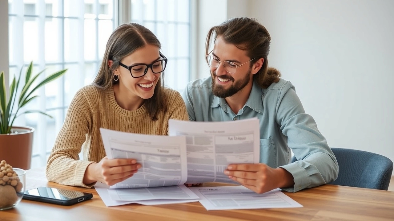 couple examine their tax documents ensemble
