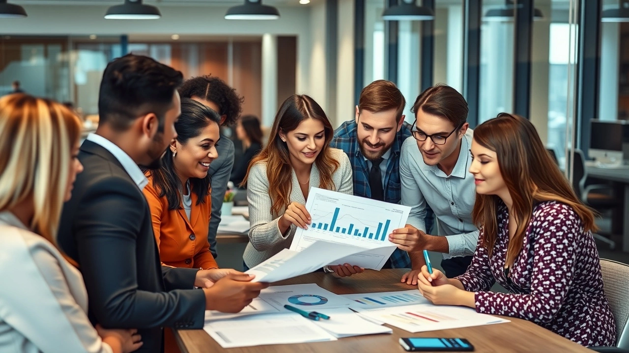 groupe de personnes discutant de finances dans un bureau