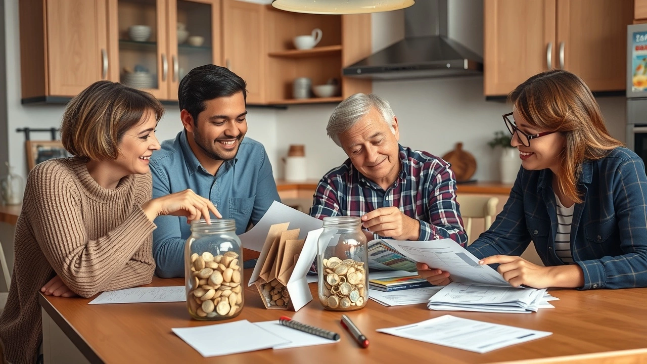 famille discutant de finances avec des documents visibles