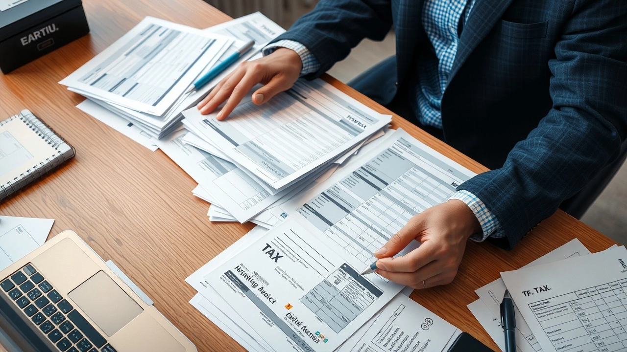 person organise des documents fiscaux sur un bureau