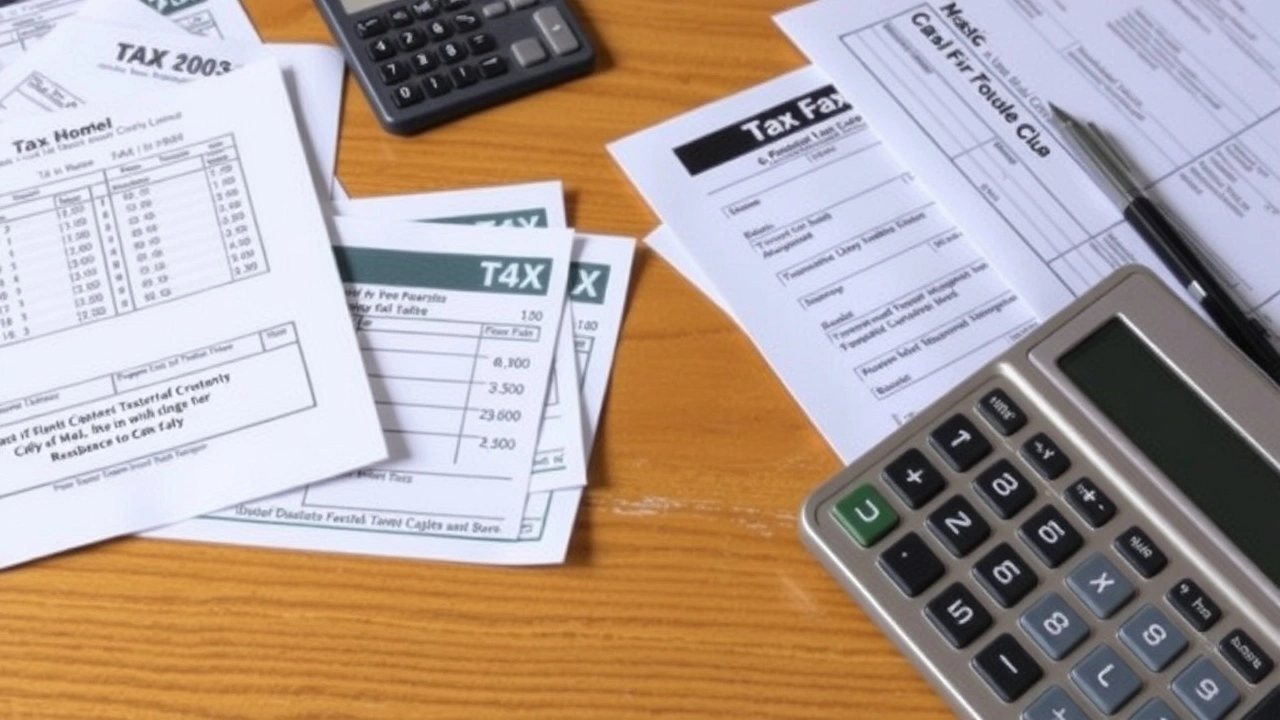 collection de documents fiscaux sur un bureau en bois