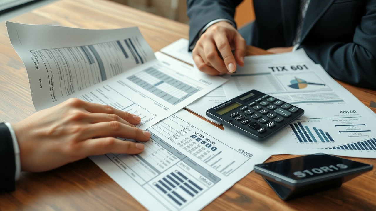 person analysant des documents fiscaux avec une calculatrice