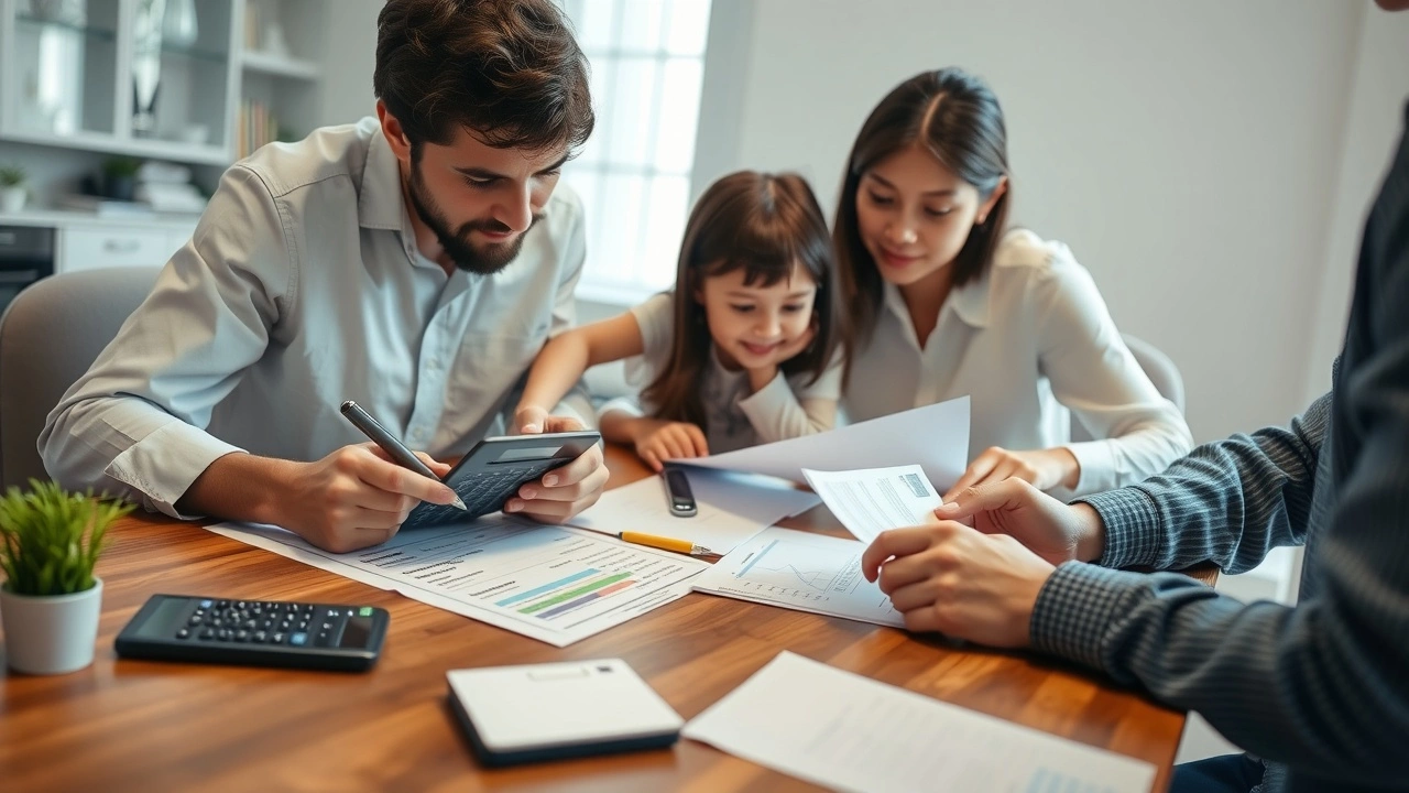 famille examinant des documents fiscaux sur une table