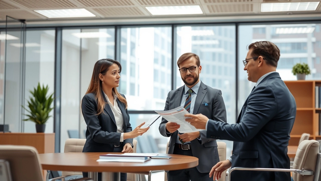 des professionnels discutant des transactions financières