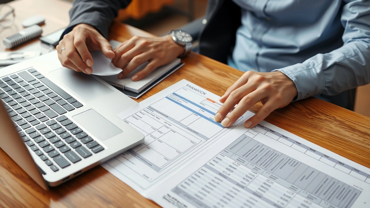 person evaluant des documents fiscaux sur un bureau