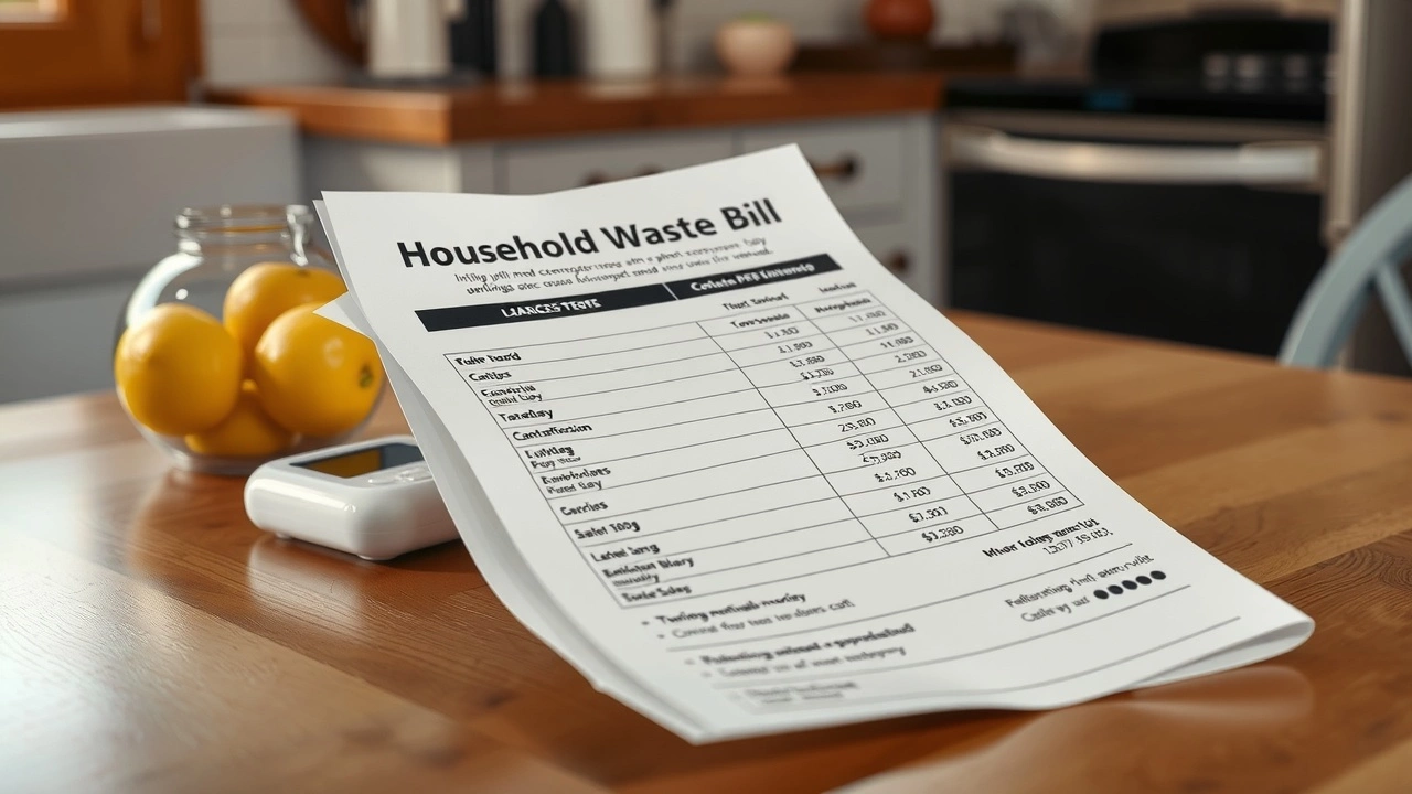 facture de déchets ménagers sur une table de cuisine