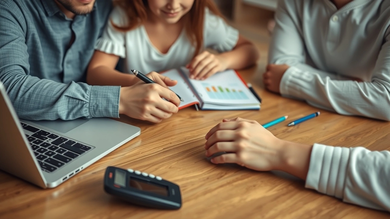 famille gérant son budget avec des outils à la maison