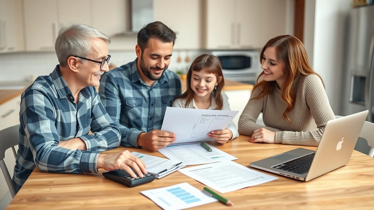 une famille examine son budget à table