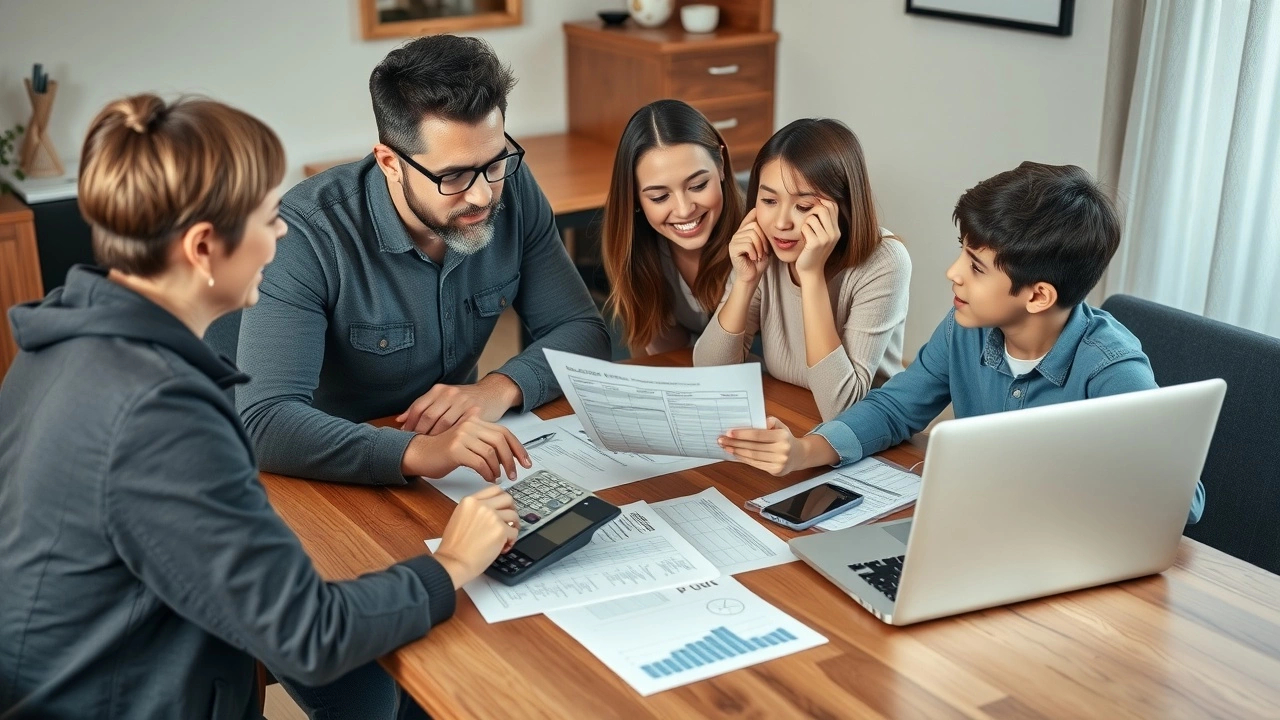 une famille discutant de son budget à table