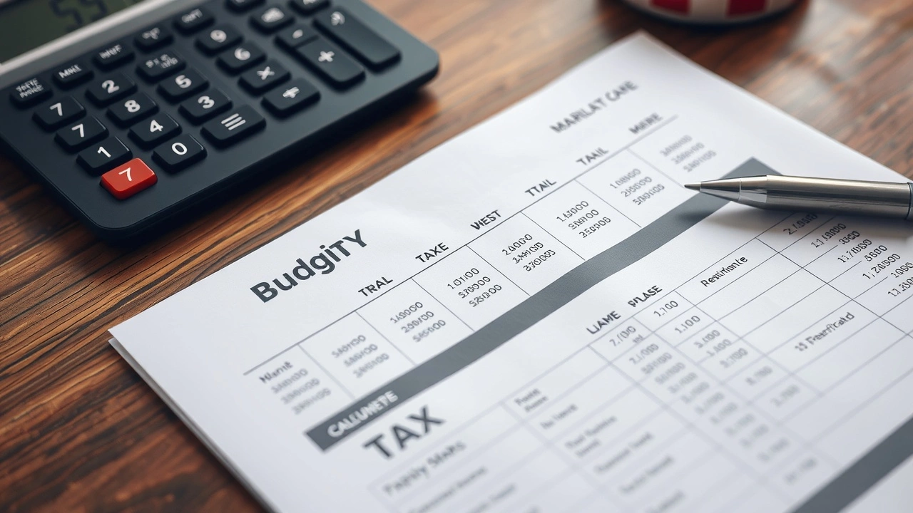 feuille de budget avec calculs de taxes et calculatrice