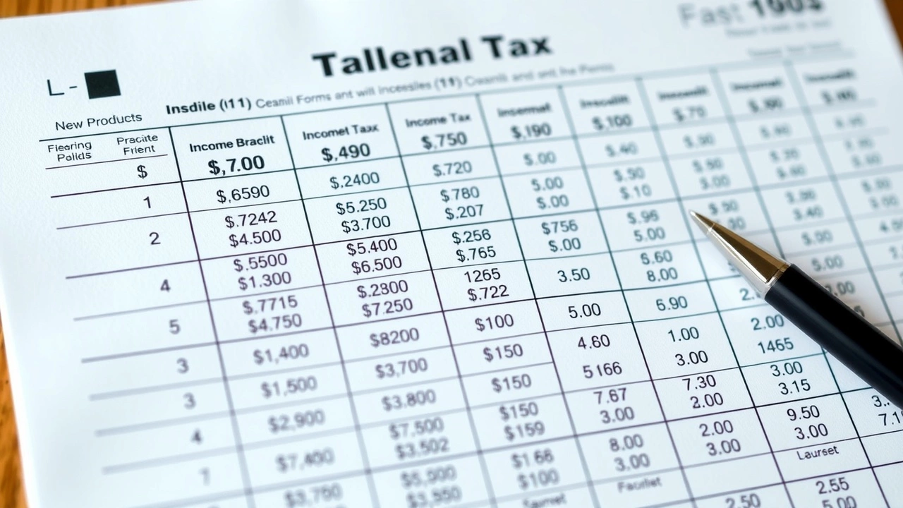 photographie de feuilles de calcul fiscales sur les tranches d'impôt