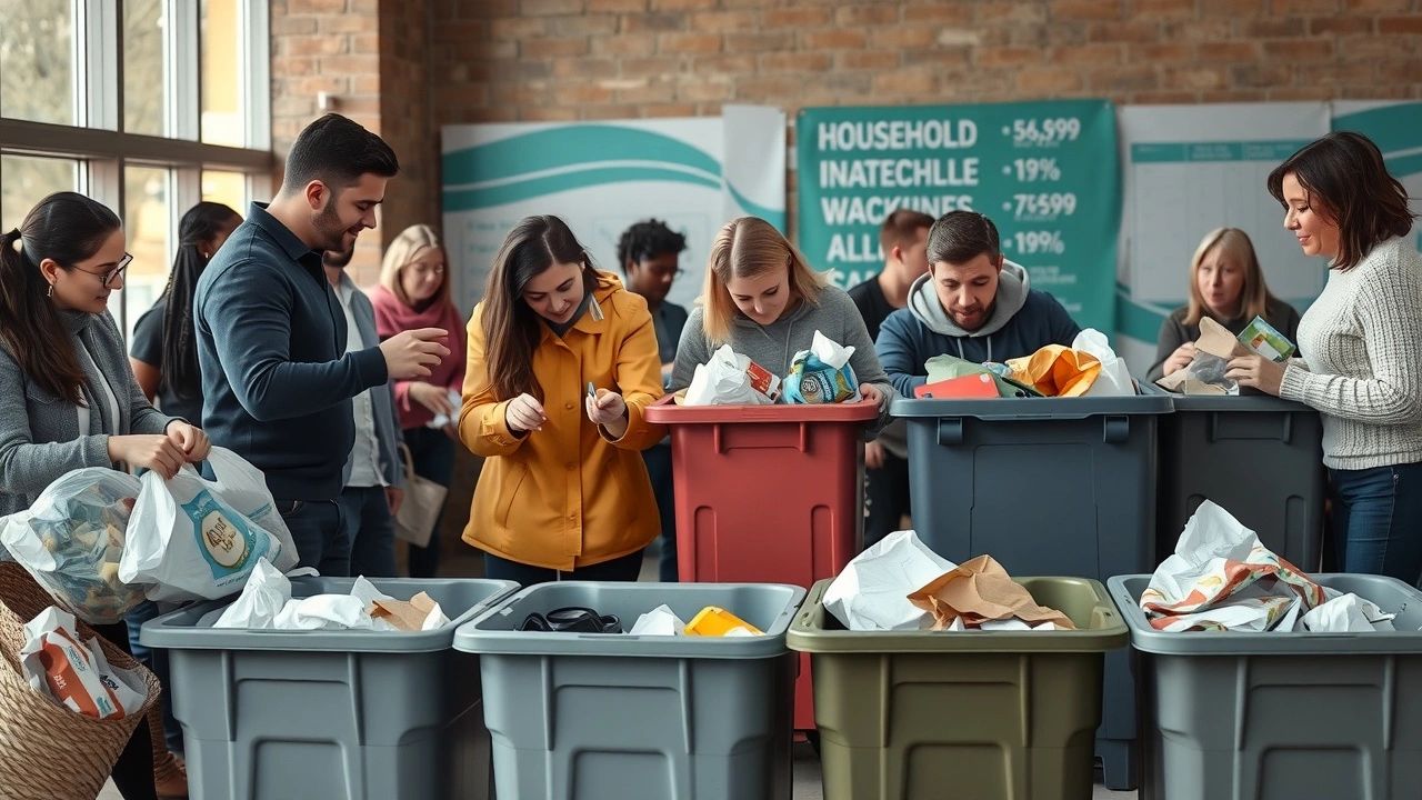 groupe de personnes triant des déchets ménagers