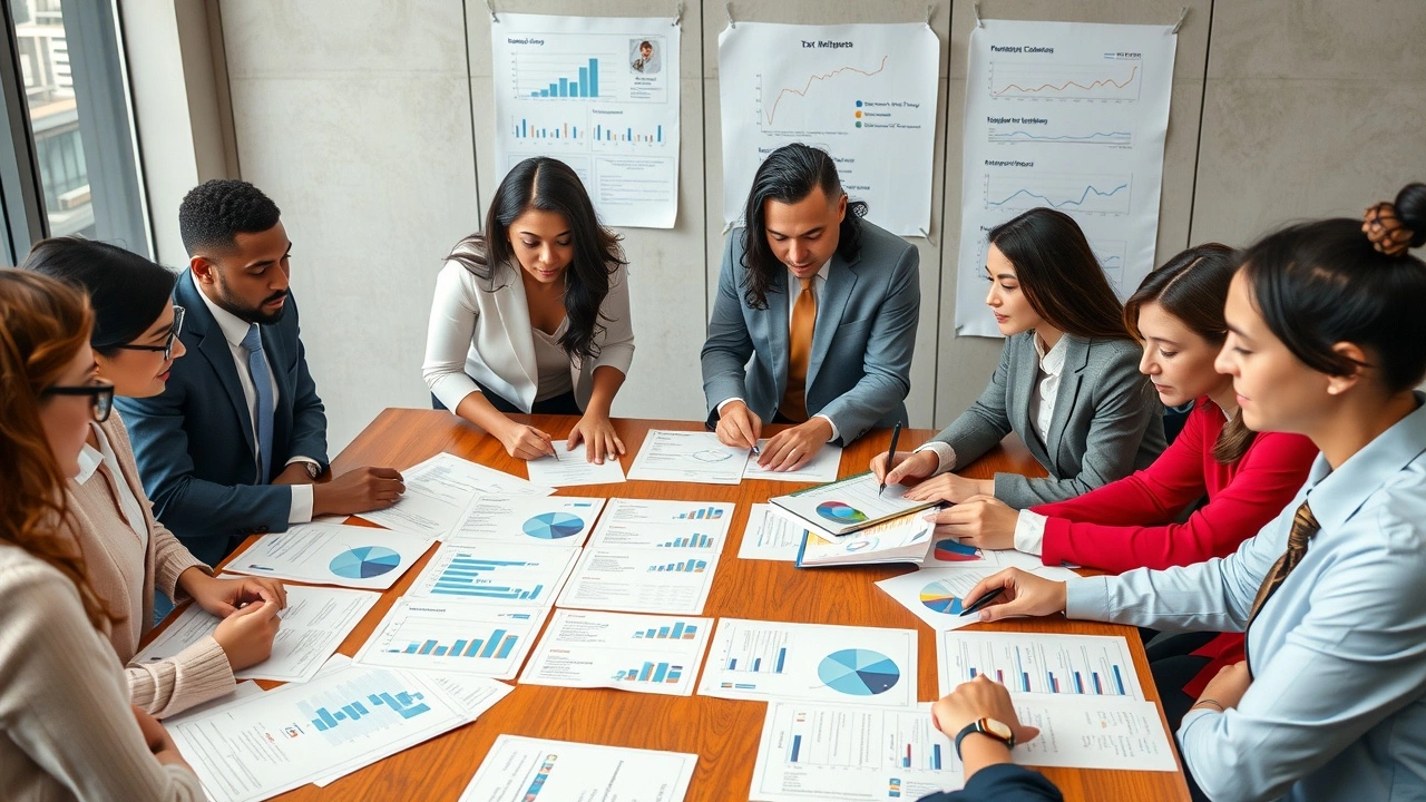 groupe d'individus examinant des documents financiers