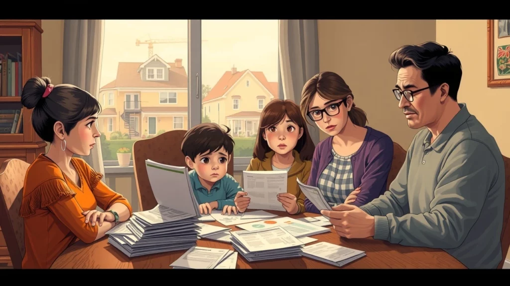 Une illustration montrant une famille préoccupée par l'impact du budget 2025 sur leur pouvoir d'achat.