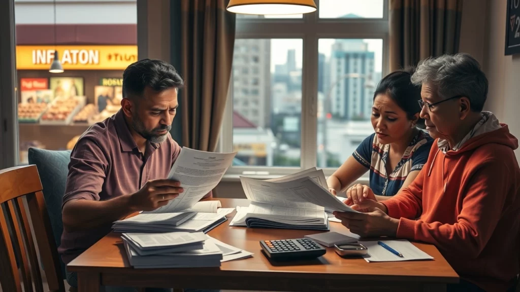 Une famille examinant son budget mensuel, préoccupée par l'impact du Budget 2025.