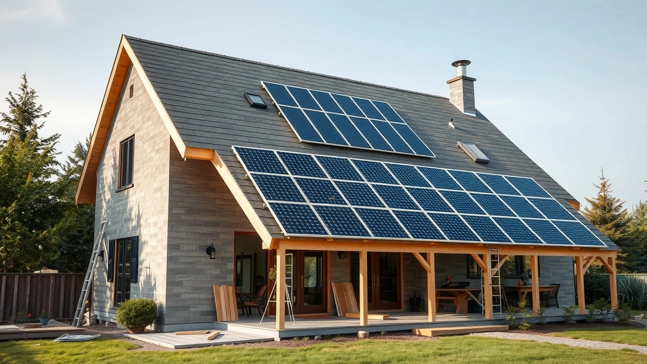 maison moderne en renovation avec panneaux solaires