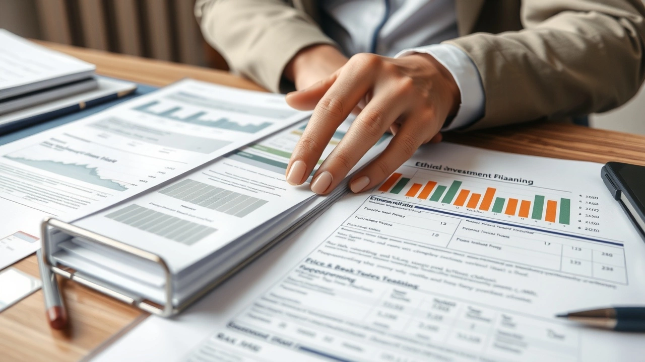 une personne organise des documents financiers sur un bureau