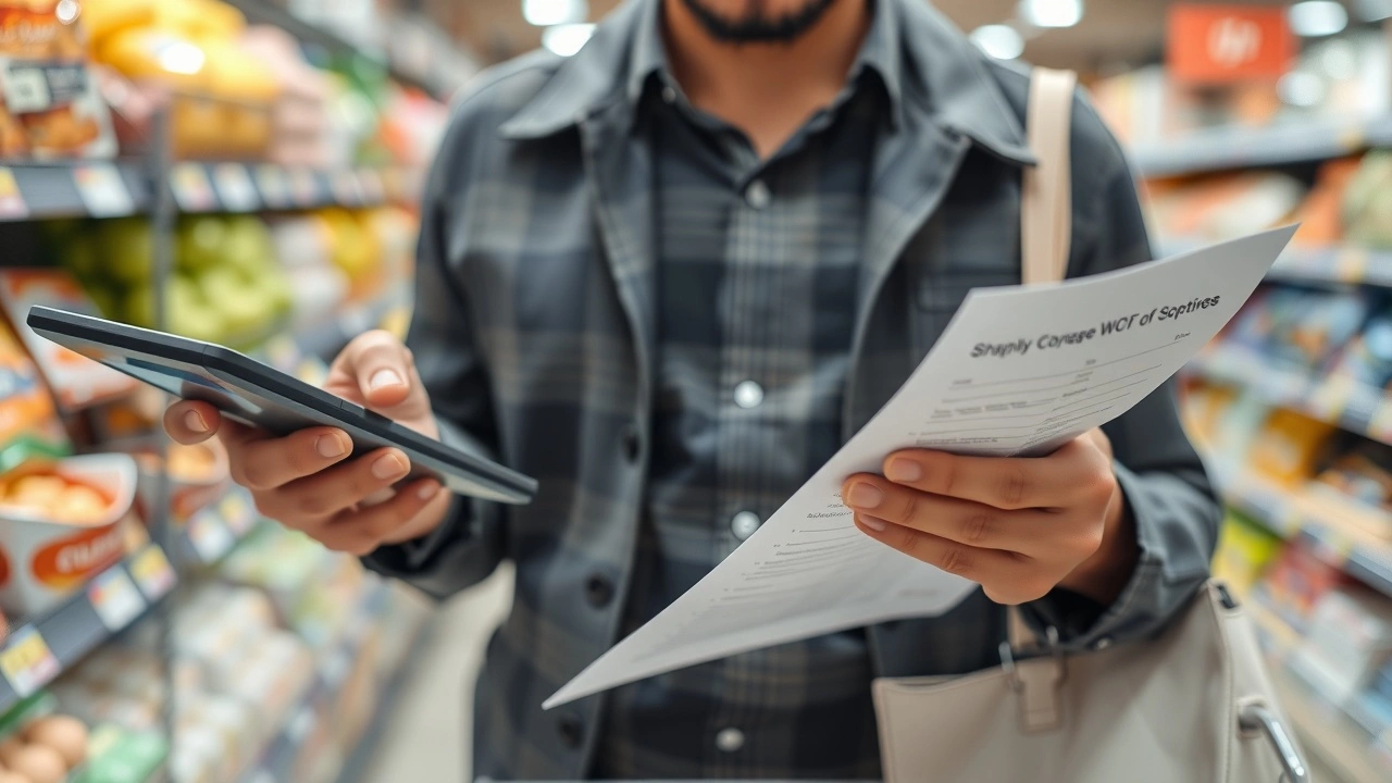 une personne faisant des achats avec une calculatrice