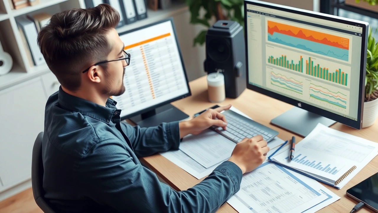 person organisant des documents et des feuilles de calcul