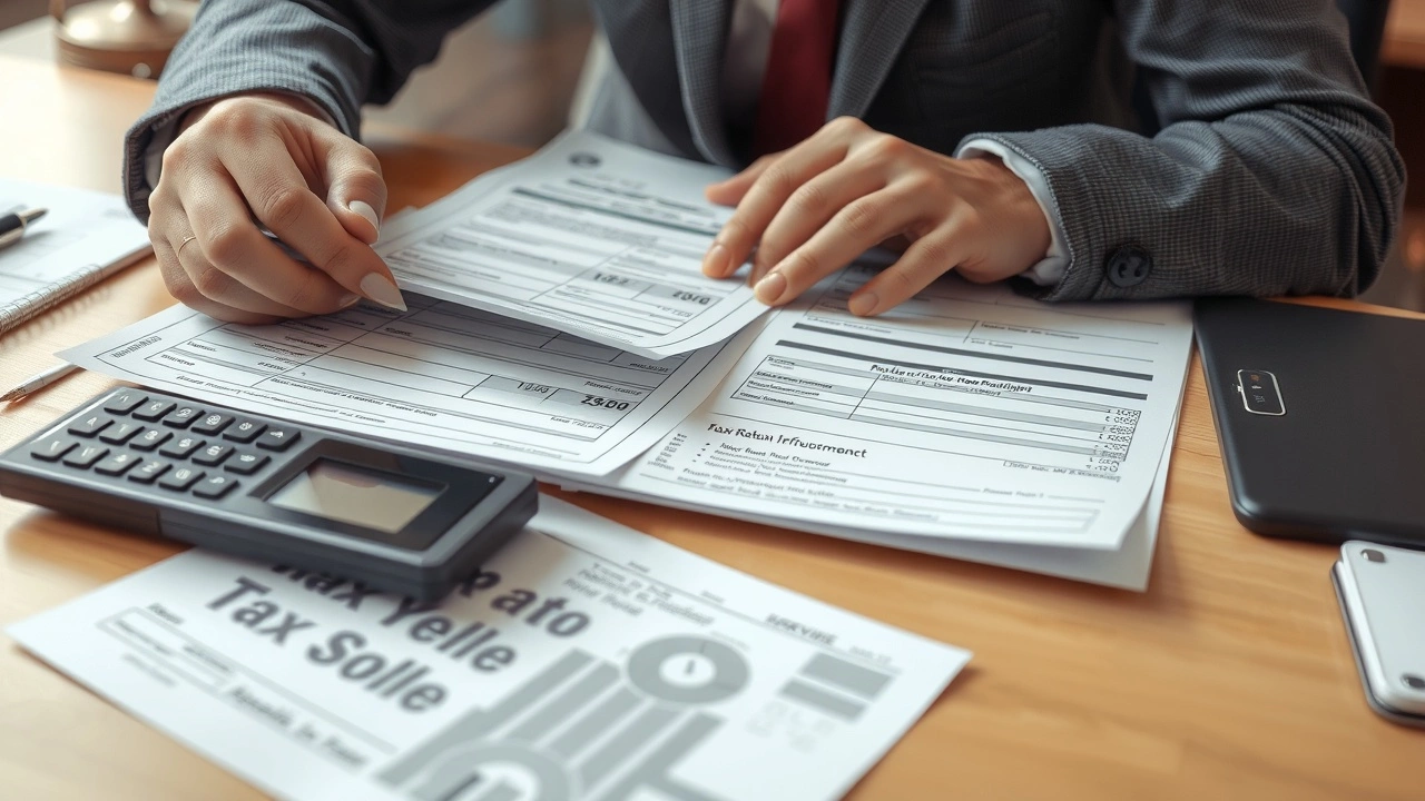 person examine des documents fiscaux au bureau