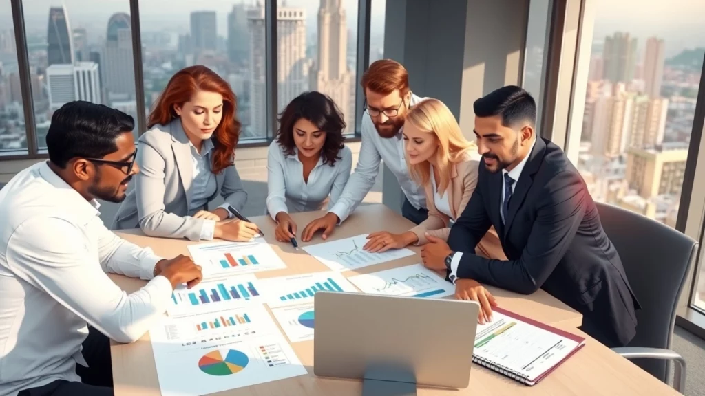 Professionnels discutant de la contribution économique territoriale dans un bureau moderne.