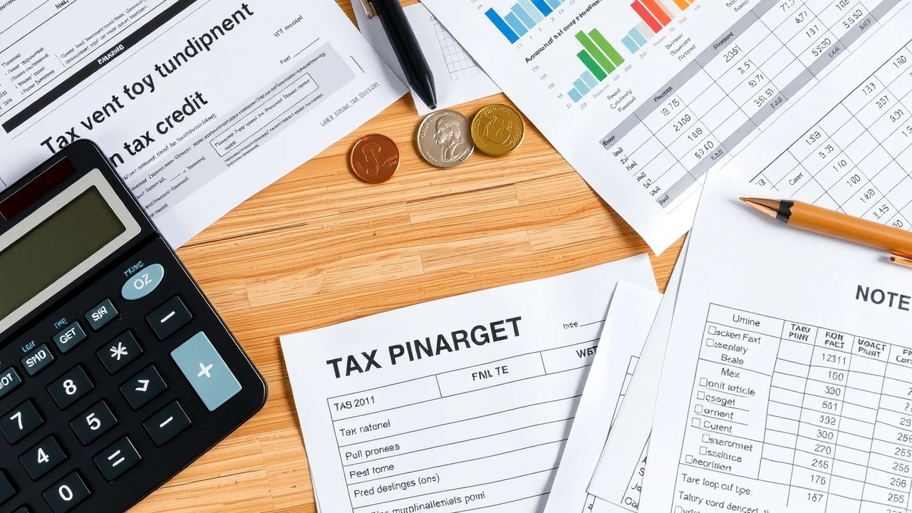 table de planification financière avec documents et calculatrice