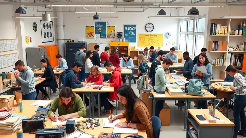 Une image illustrant un centre de formation professionnelle en France, avec des étudiants en activité.