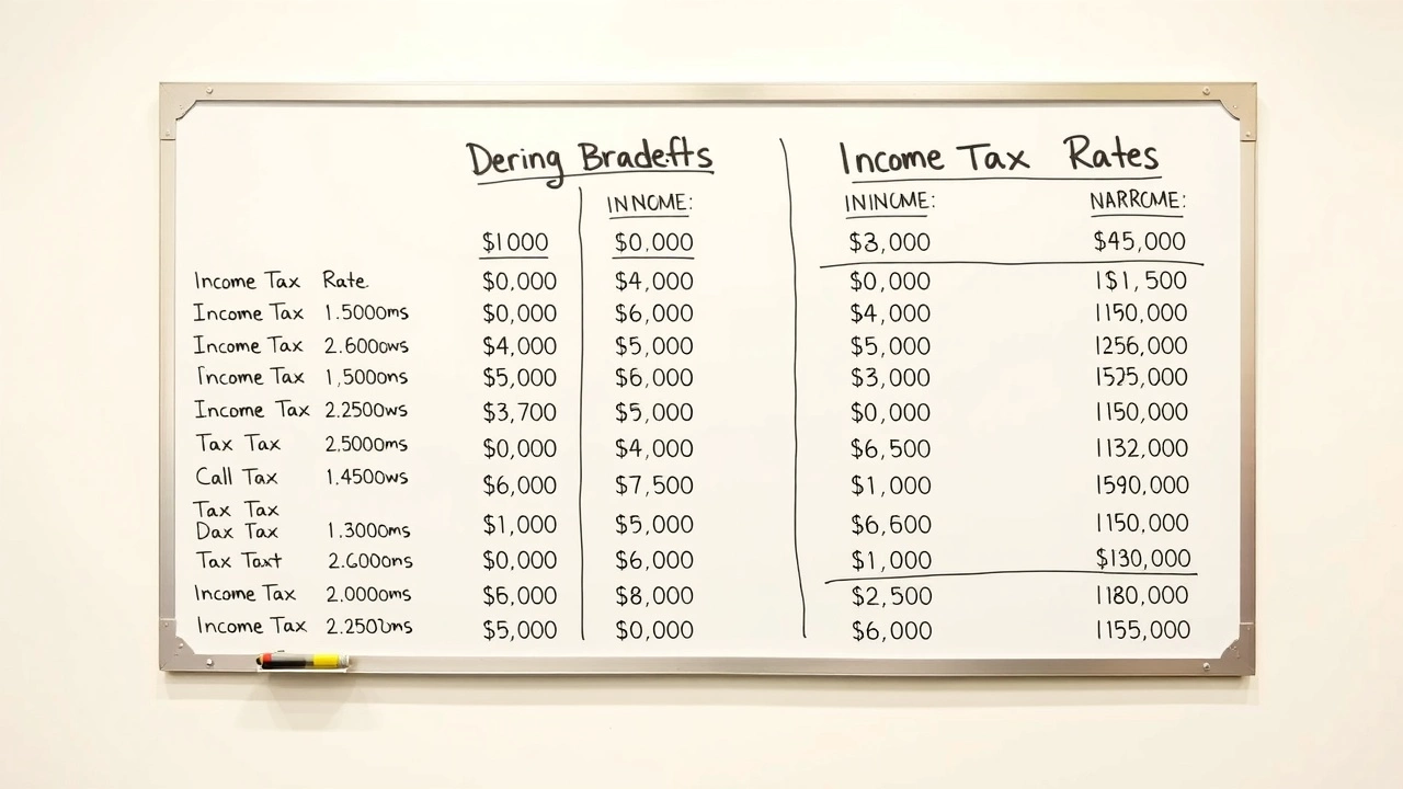 brackets et taux d'imposition sur un tableau blanc