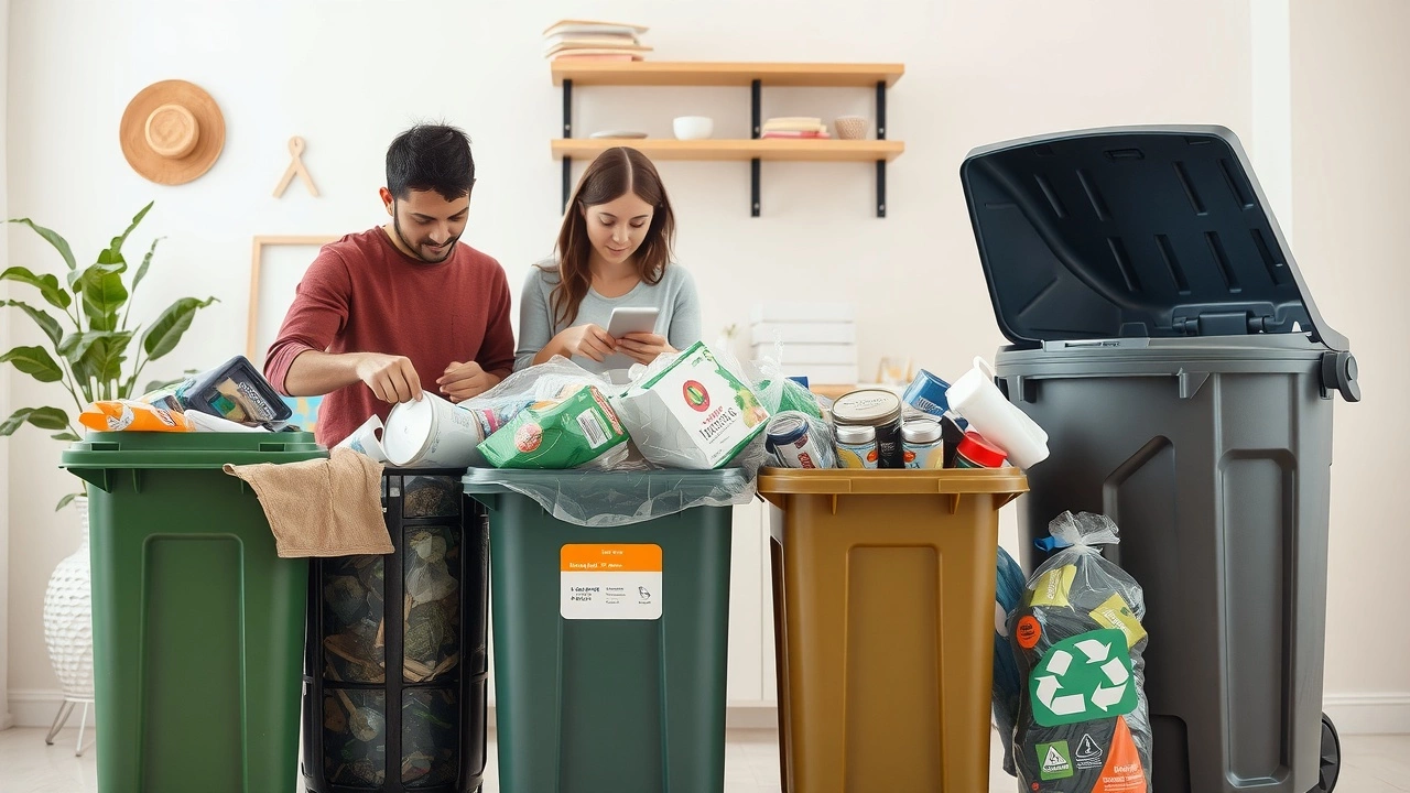 famille triant les déchets domestiques