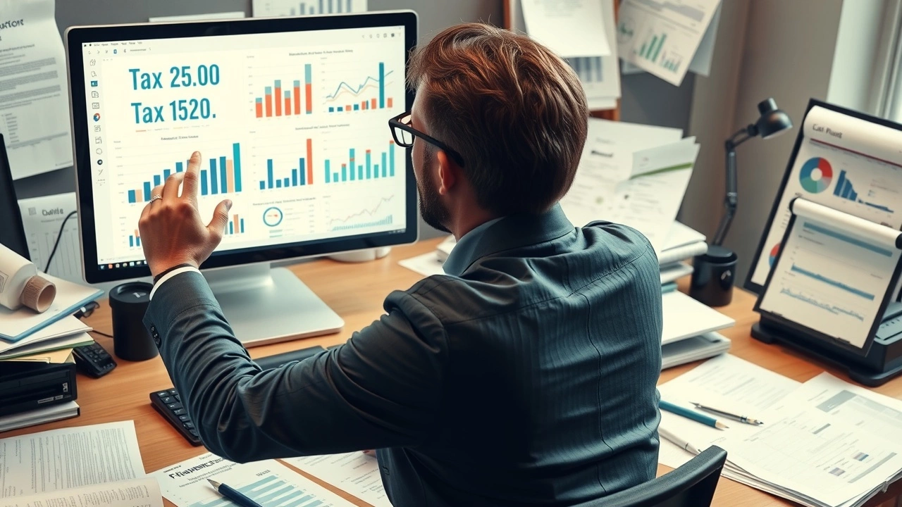 analyste financier examinant des données fiscales sur un ordinateur