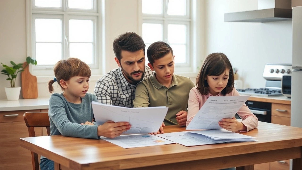 famille examinant le budget familial ensemble