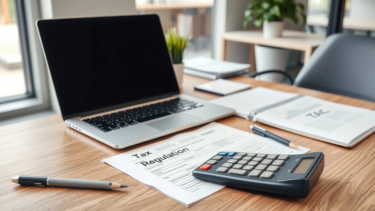bureau moderne avec documents fiscaux et ordinateur