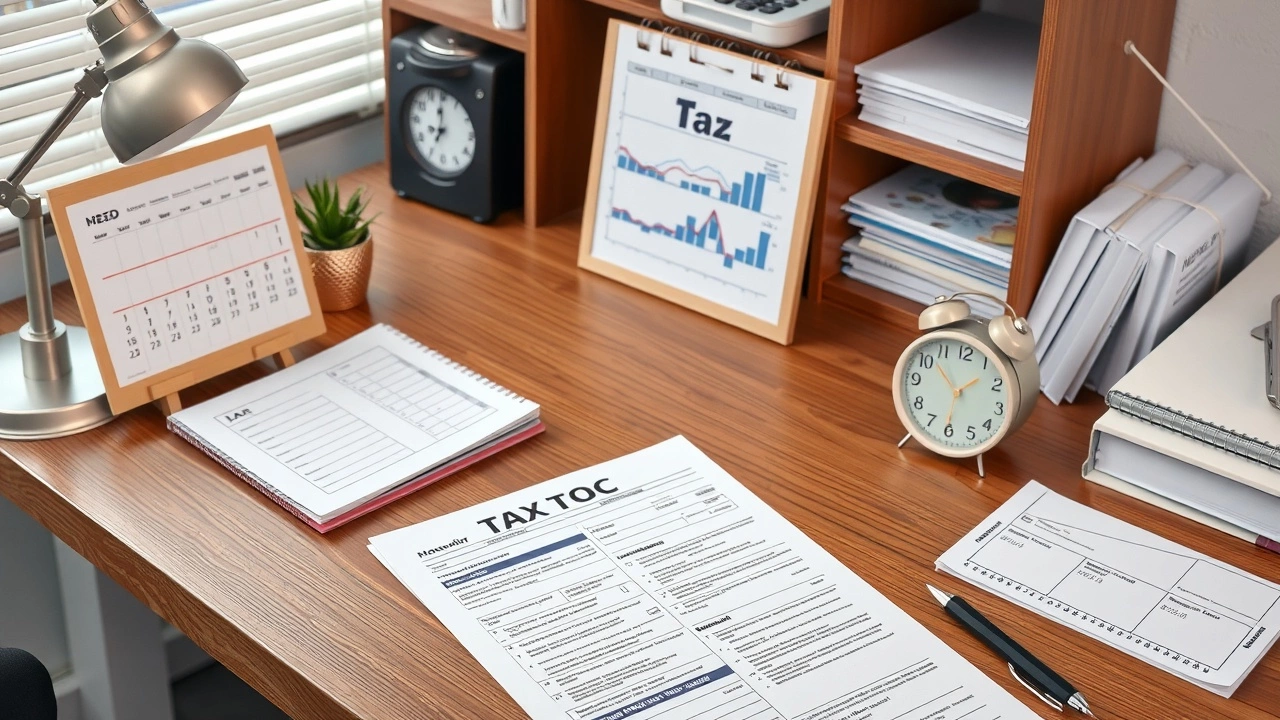 bureau bien organise avec documents fiscaux et outils de planification