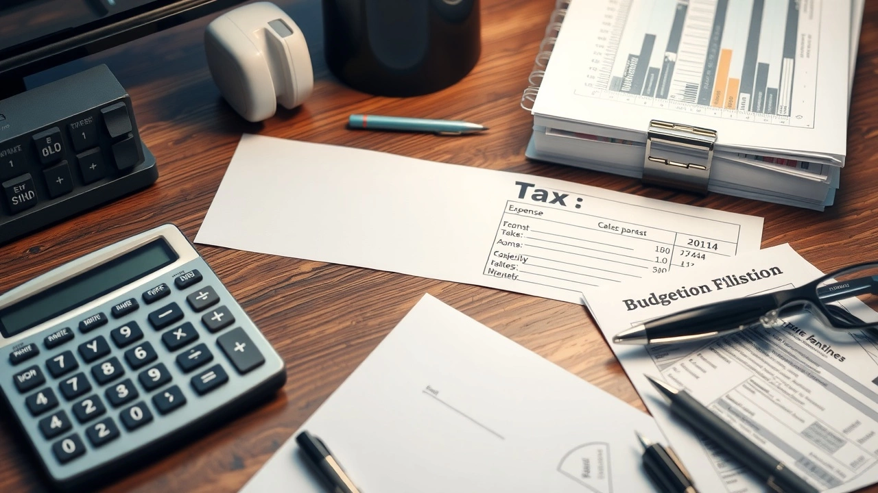 bureau organisé avec outils de budgétisation et documents fiscaux