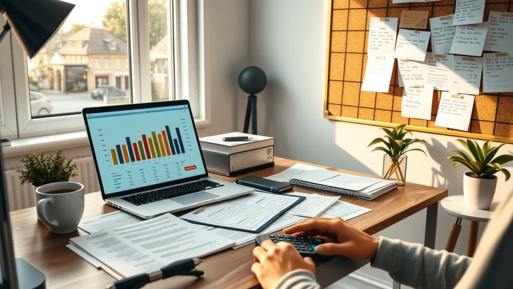 Une scène de bureau moderne illustrant une personne travaillant sur ses finances.