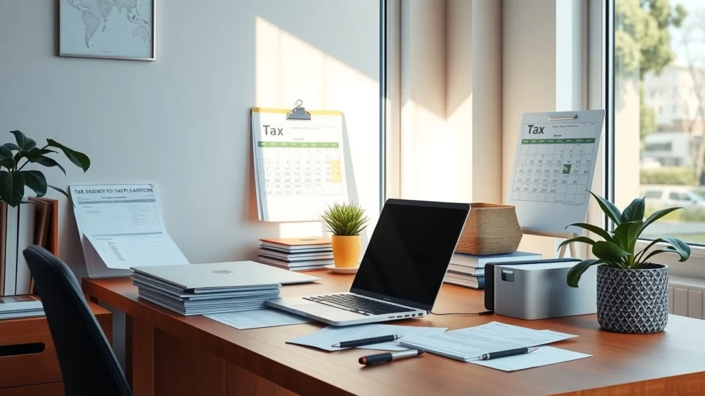 Un bureau calme et organisé pour la planification fiscale.