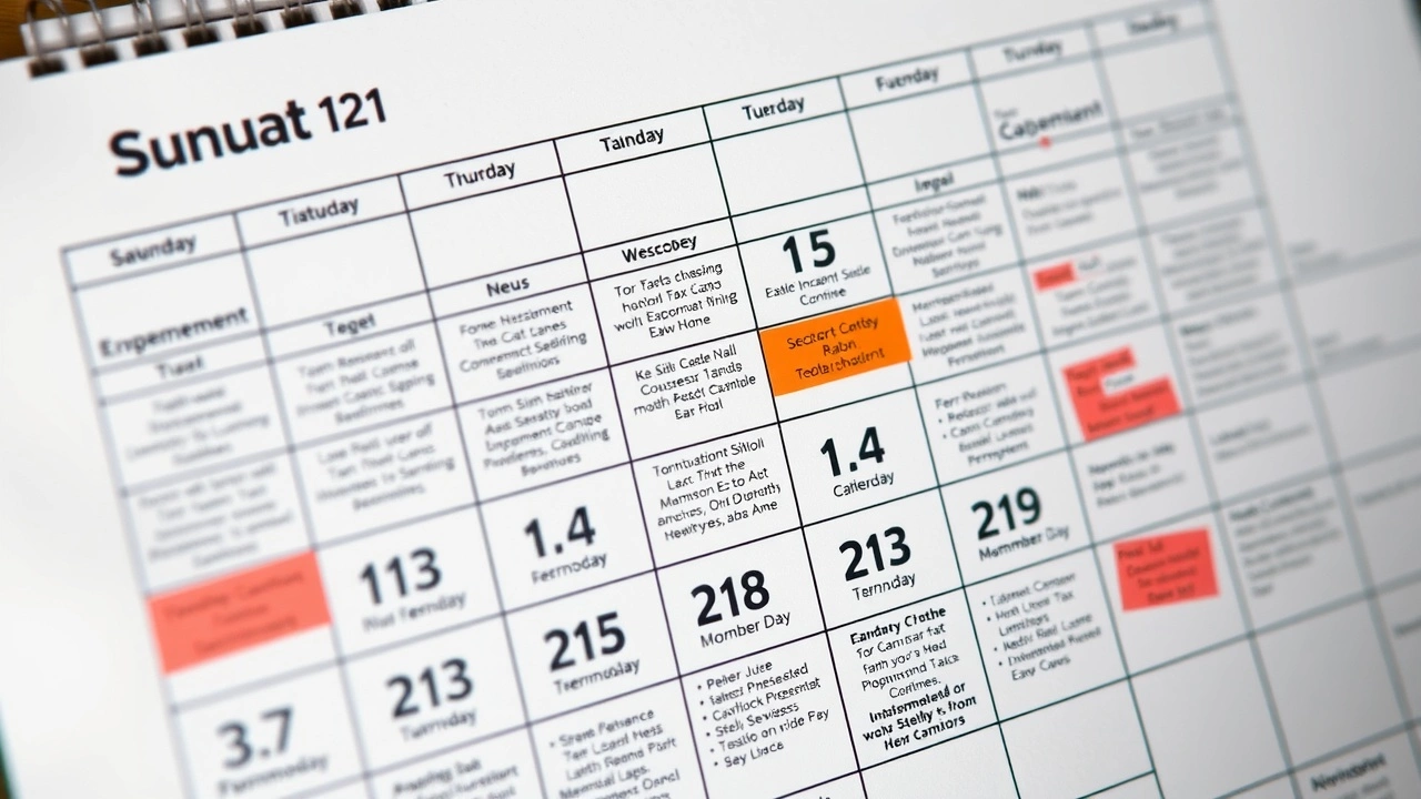 calendrier détaillé avec échéances fiscales marquées
