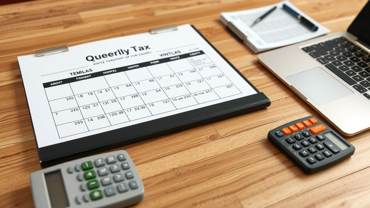 calendrier fiscal trimestriel sur un bureau en bois
